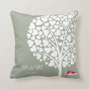 Wedding Anniversary pillow tree love birds