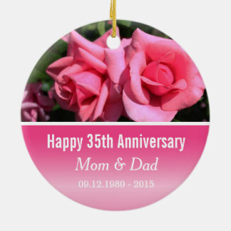Wedding anniversary pink rose flower ceramic ornament