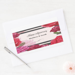 Wedding Anniversary Roses, Stripes, Custom Names Sticker