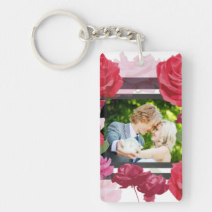 Wedding Anniversary Roses, Stripes, Custom Photo Keychain