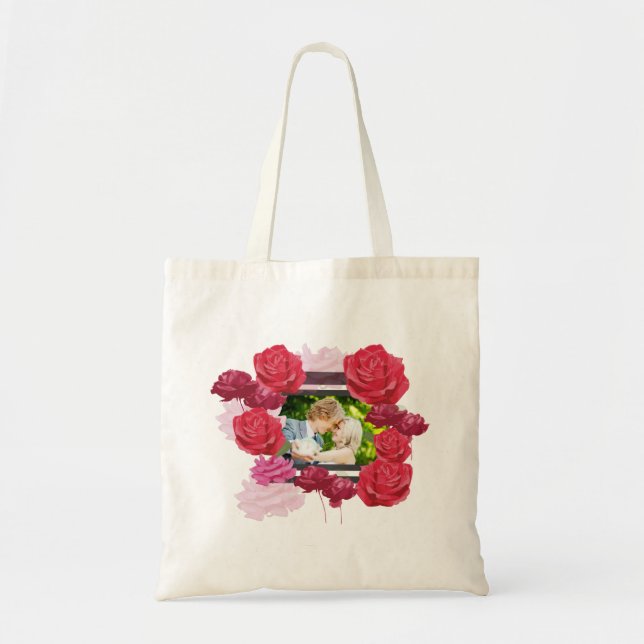 Wedding Anniversary Roses, Stripes, Custom Photo Tote Bag (Front)