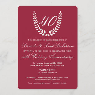 Wedding Anniversary - Ruby Red with White Laurel Invitation
