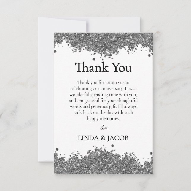 Wedding Anniversary Silver Faux Glitter  Thank You Card (Front)