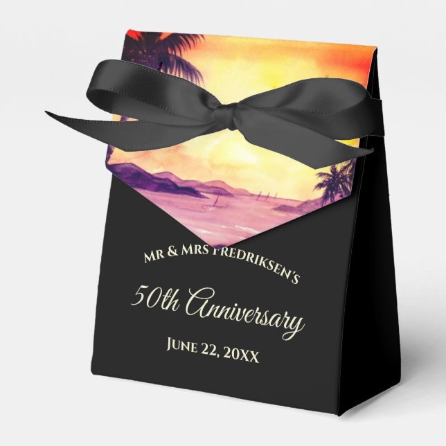 Wedding Anniversary Sunset in Tropics Watercolor Favor Box (Front Side)