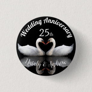 Wedding Anniversary swan couple Black 1 Inch Round Button