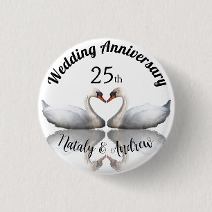 Wedding Anniversary swan couple white 1 Inch Round Button