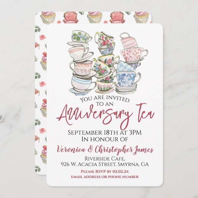 Wedding Anniversary Tea Party Invitation (Front/Back)