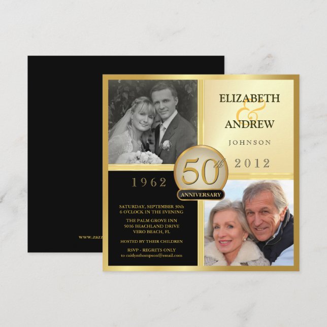 Wedding Anniversary Then & Now Photo Invitations (Front/Back)