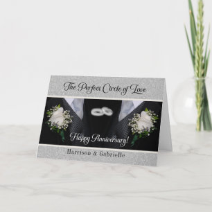 Wedding Anniversary   Two Grooms   Silver Damask Card