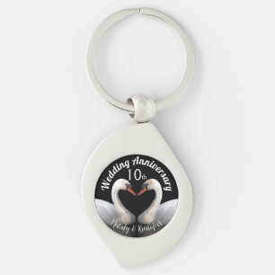 Wedding Anniversary two swans Black Keychain