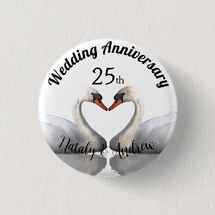 Wedding Anniversary two swans white 1 Inch Round Button