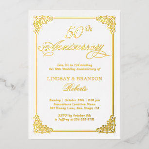 Wedding Anniversary Vintage Damask Frame Real Gold