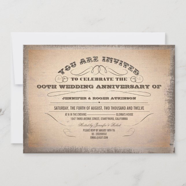 wedding anniversary vintage typography invitations (Front)