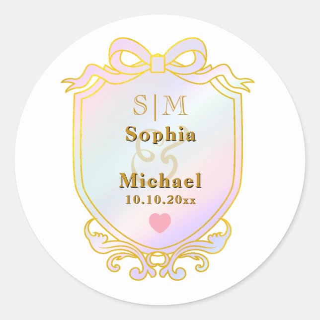 Wedding Anniversary with Gold Initials Monogram Classic Round Sticker (Front)