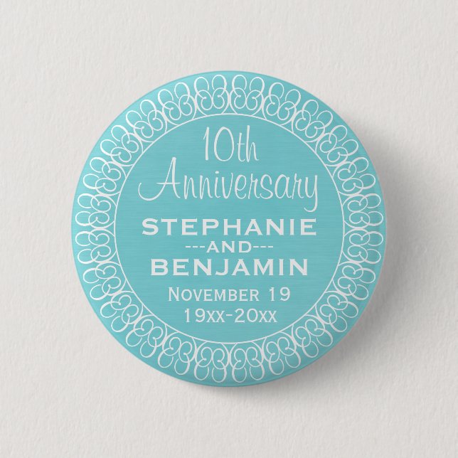 Wedding Anniversary with Teal Blue Background 2 Inch Round Button (Front)