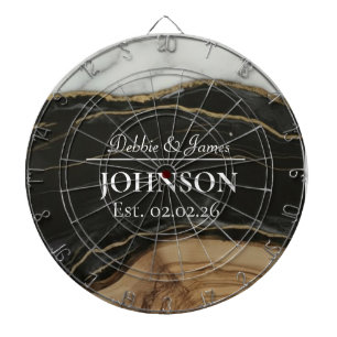 Wedding Anniversary Wood Black White Marble  Dartboard