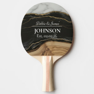 Wedding Anniversary Wood Black White Marble  Ping Pong Paddle