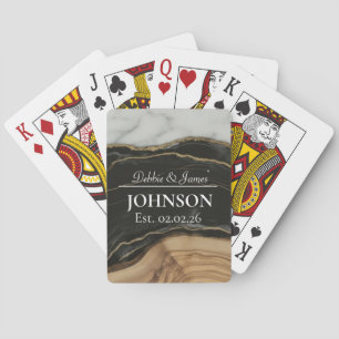 Wedding Anniversary Wood Black White Marble Playing Cards