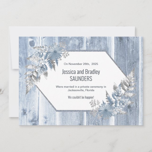 Wedding  Announcement Dusty Blue Wood (Front)