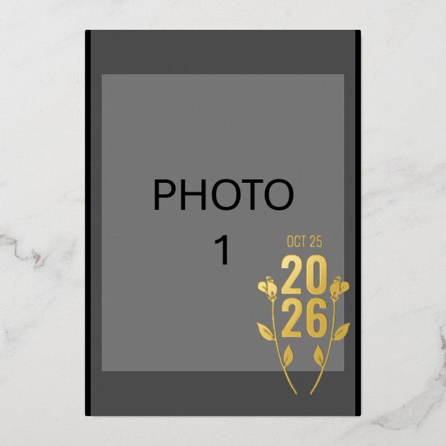 Wedding Announcement Gold Foil Photo Card (Front)