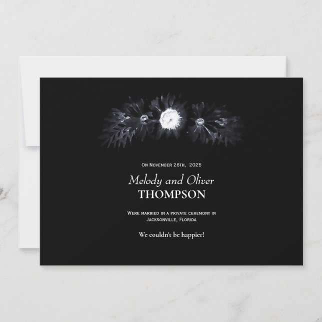 Wedding Announcement Moody Black Floral (Front)