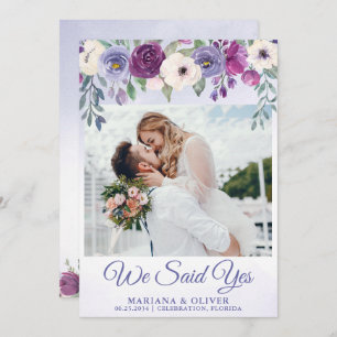 Wedding Announcement Periwinkle Fuchsia Floral