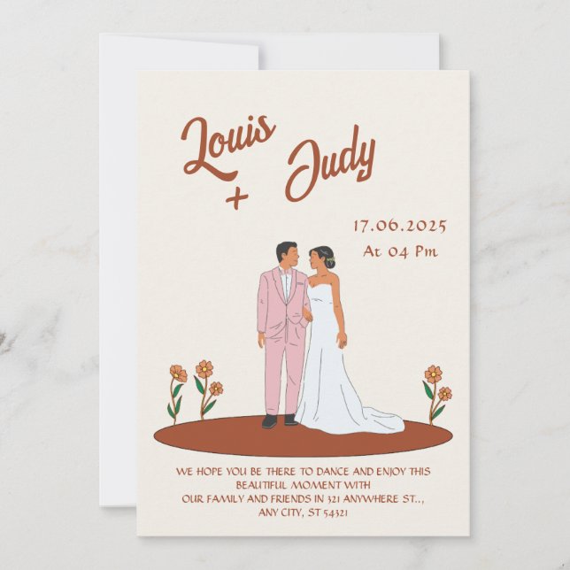  Wedding antique beige Newlywed flowers orange   Invitation (Front)