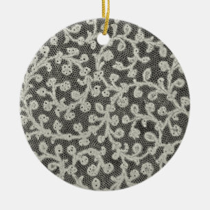 Wedding Antique Lace Linen White Classic Pretty Ceramic Ornament