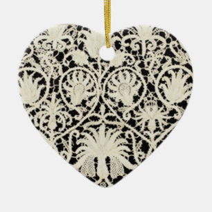 Wedding Antique Lace Linen White Classic Pretty Ceramic Ornament