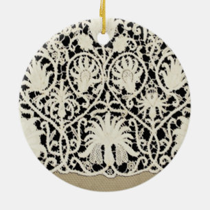 Wedding Antique Lace Linen White Classic Pretty Ceramic Ornament