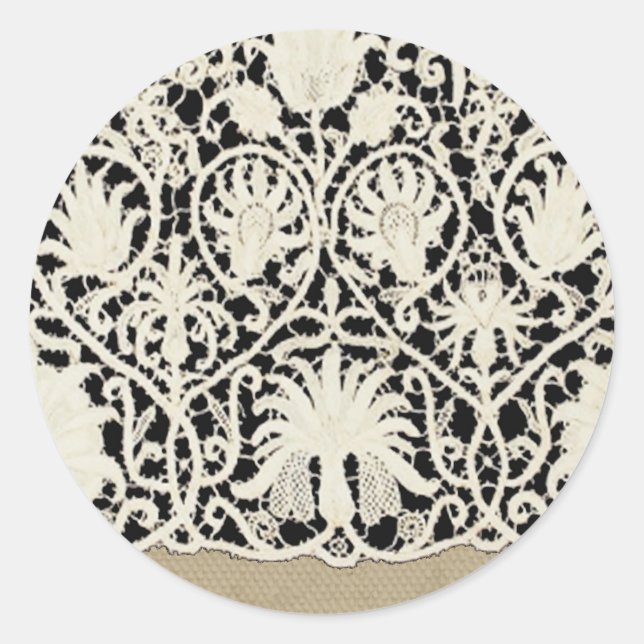 Wedding Antique Lace Linen White Classic Pretty Classic Round Sticker (Front)