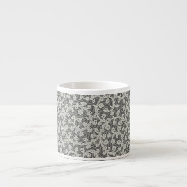 Wedding Antique Lace Linen White Classic Pretty Espresso Cup (Front)