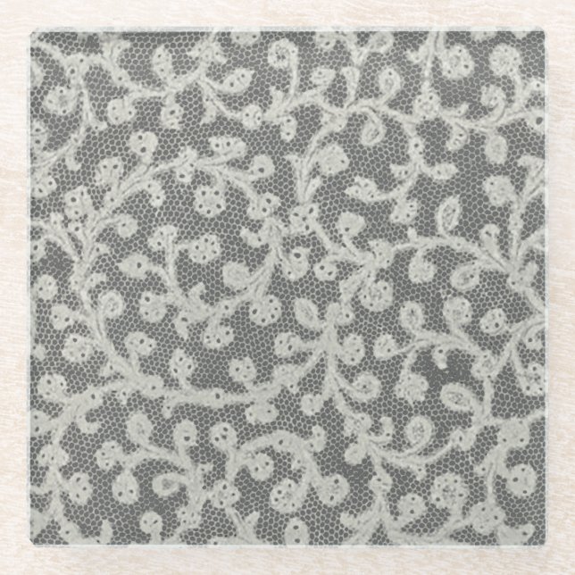Wedding Antique Lace Linen White Classic Pretty Glass Coaster (Front)