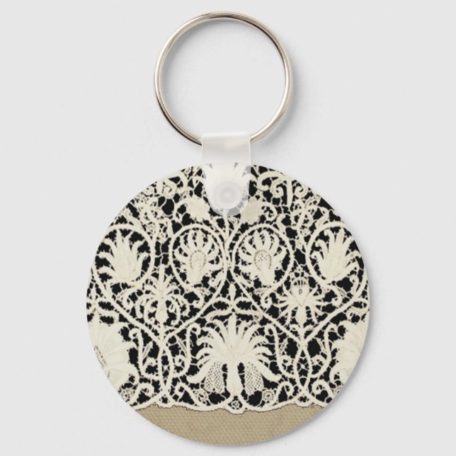 Wedding Antique Lace Linen White Classic Pretty Keychain (Front)