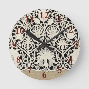 Wedding Antique Lace Linen White Classic Pretty Round Clock
