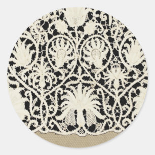 Wedding Antique Lace Linen White Classic Pretty Round Sticker