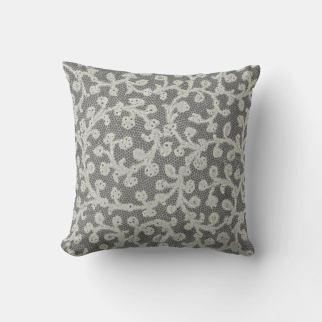 Wedding Antique Lace Linen White Classic Pretty Throw Pillow (Front)