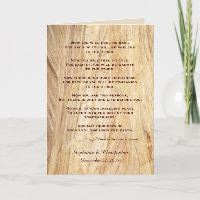 Wedding Apache Blessing Feel No Rain Brown Stone Card (Front)