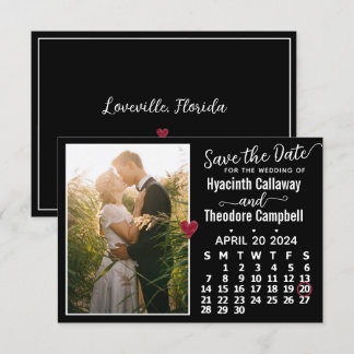 Wedding April 2024 Calendar Custom Photo Black Save The Date