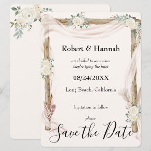 Wedding Arch and Roses Cream Gold Save the Date 
