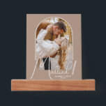Wedding Arch Photo Beige Picture Ledge<br><div class="desc">A special keepsake features your wedding photo in an elegant arch design with the text "Married" in chic text along with your names and wedding date on a beige background mounted on a beautiful picture ledge. Beautiful gift for your family and a fabulous memory to display in your own home....</div>