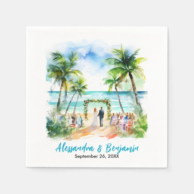 Wedding at the Beach Watercolor Weddding Napkin (Front)