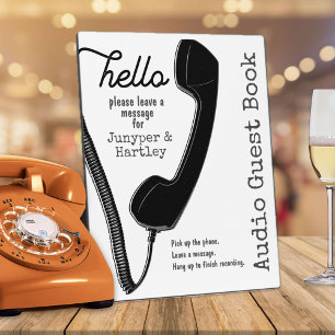Wedding Audio Guest Book Black Phone on White 8x10 Plaque