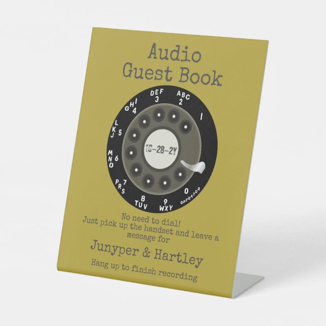 Wedding Audio Guest Book Black Rotary Dial Avocado Pedestal Sign (Front)