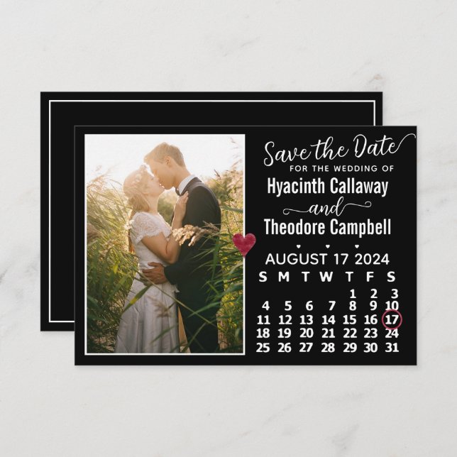 Wedding August 2024 Calendar Custom Photo Black Save The Date (Front/Back)
