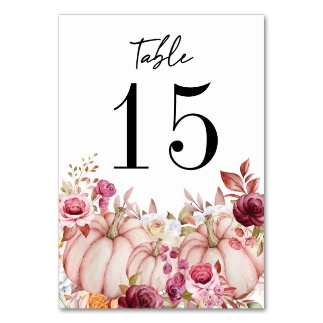Wedding Autumn Pumpkin Pink Burgundy Table Number (Front)