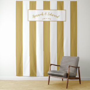 Wedding backdrop, photo prop, custom gold & white tapestry