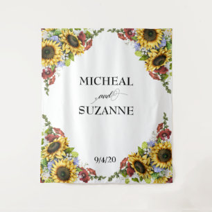 Wedding Backdrop Sunflower Burgundy flower Tapestry