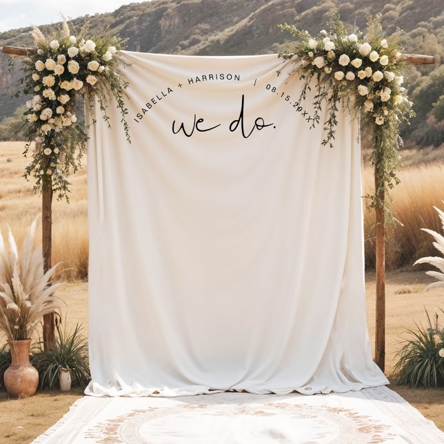 Wedding Backdrop Tapestry, Minimalist We Do Banner Tapestry (Creator Uploaded)