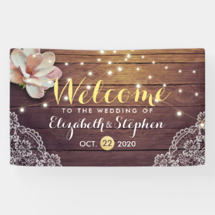 Wedding Banner Floral String Light Wood Lace Decor